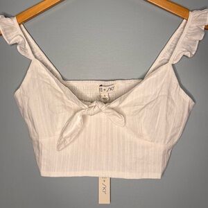 She + Sky White Tie Front Crop Top Ruffle Strap Smocked Back NWT Size S